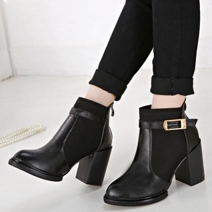 Short Boots Pointed Toe Color Block..