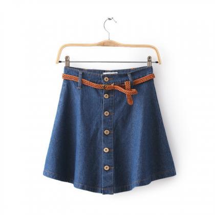 High Waist Denim Skirt With Buttons..