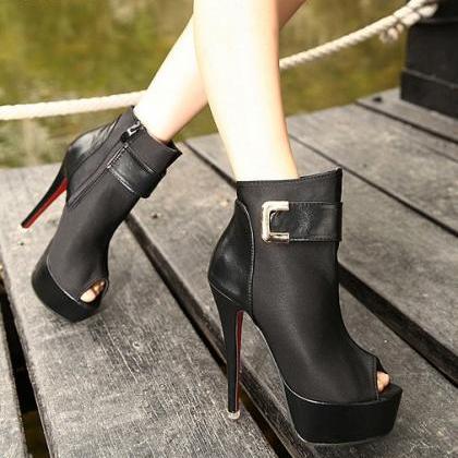 buckle peep toe ankle boot