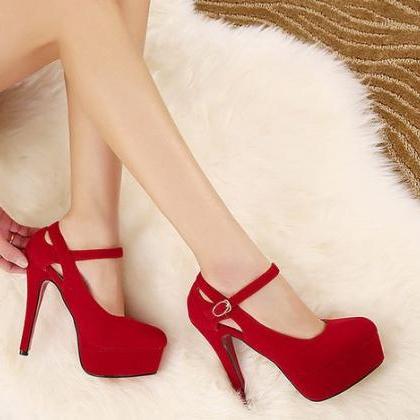 Sexy Suede Round Toe Pumps In Red And Black on Luulla