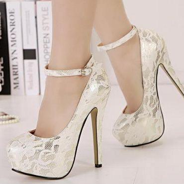 Classy White Lace Ankle Strap Desig..