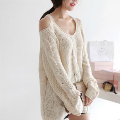 Knitted Plunge V Cold Shoulder Sweater 