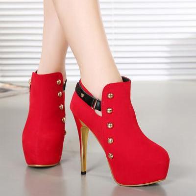 Rivet Design Red High Heels Fashion Boots