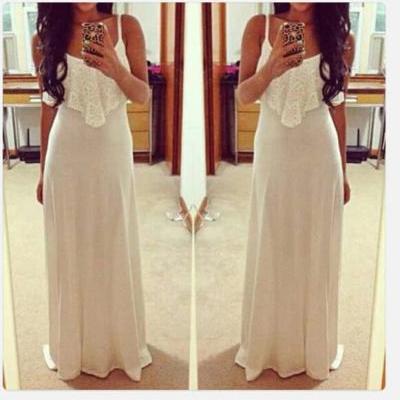 Beige Spaghetti Strap Maxi Dress With Lace Detail
