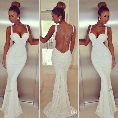 White Elegant Backless Mermaid Dress