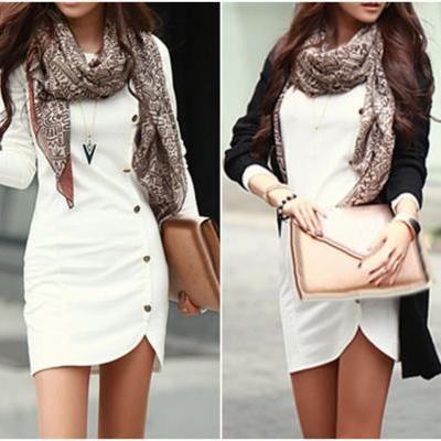 Stylish White Long Sleeve Sheath Dress