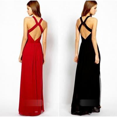 Sexy Long Backless Dress In Red And Black
