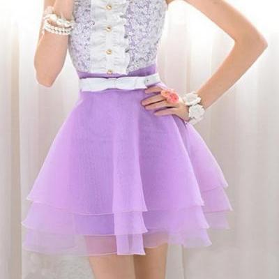 Petals Purple Stitching Lace Sleeveless Dress