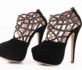 black high heels with diamonds