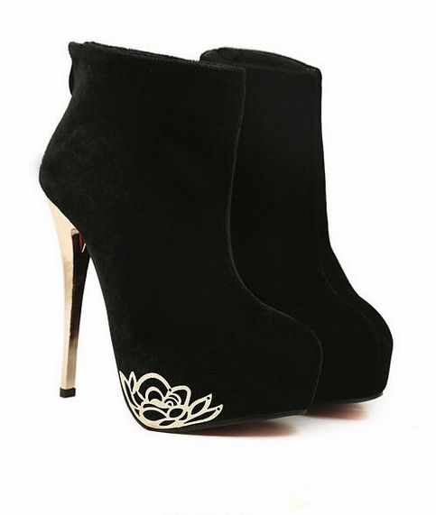 Pure Black Ankle Boots With Gold Accent 