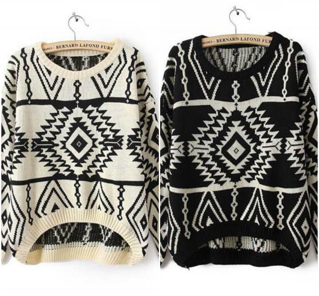 Tribal Pattern Knitted Pullover Sweater In 4 Colors on Luulla