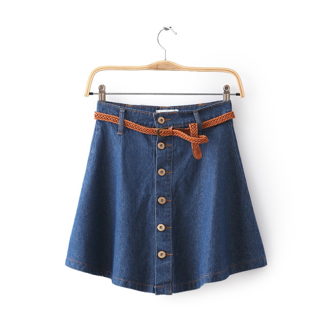 High Waist Denim Skirt With Buttons Detail