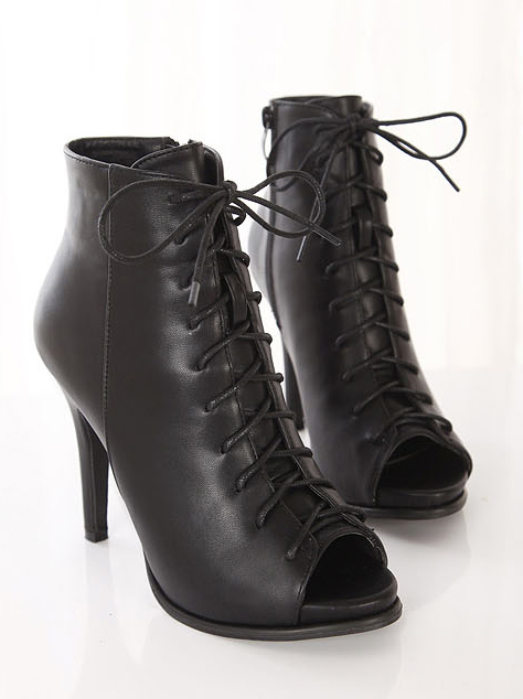 black lace up chunky heel booties