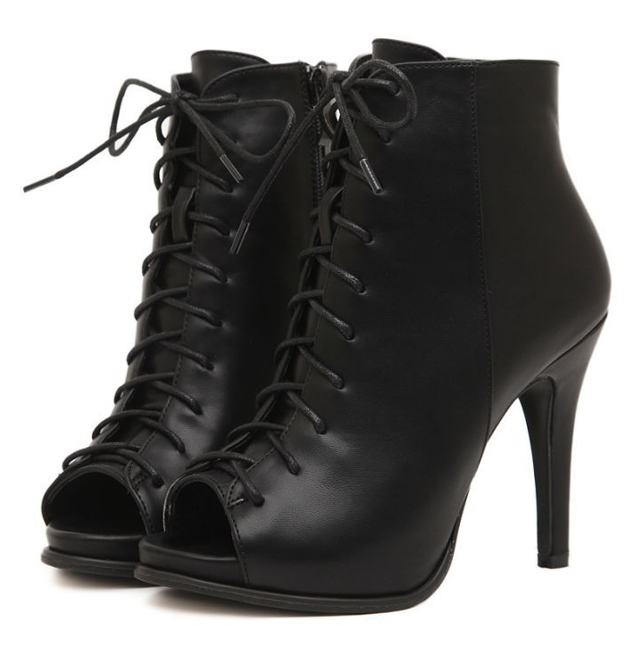 womens black lace up bootie