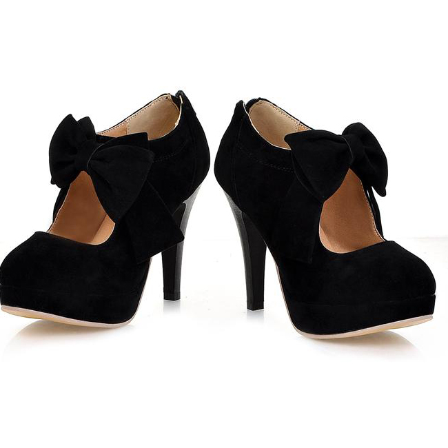 Leather High Heels with Bow Knot Design