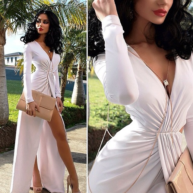 Sexy White Long Dress With Slit on Luulla