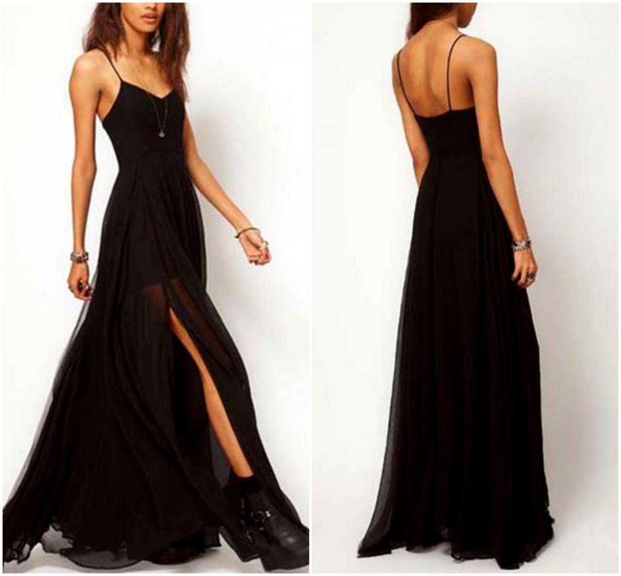 black maxi dress spaghetti strap