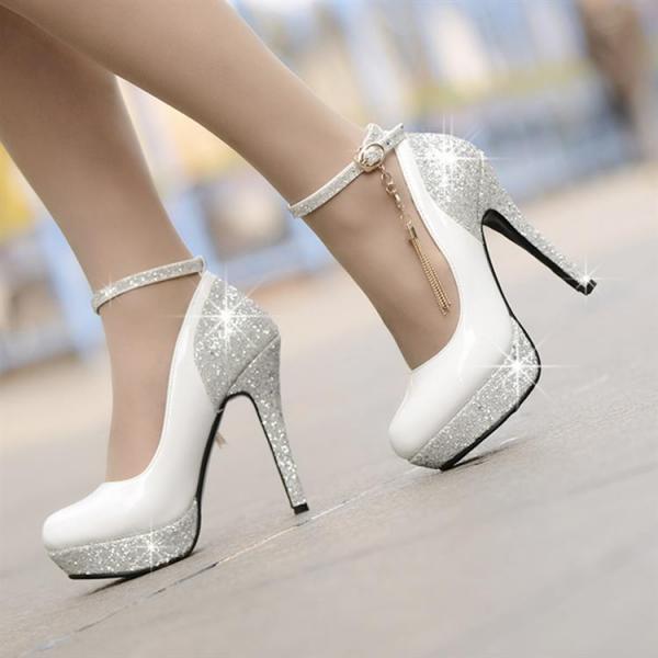 Ankle Strap Design Charmed Sparkly High Heels Shoes on Luulla