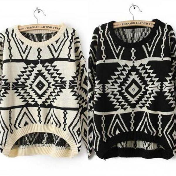 Tribal Pattern Knitted Pul..