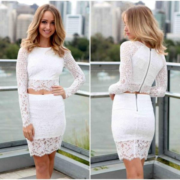 white lace 2 piece dress