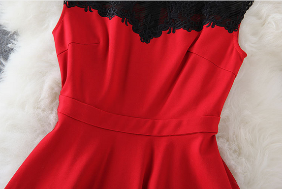 Stylish Stitching Embroidered Gauze Dress-red on Luulla