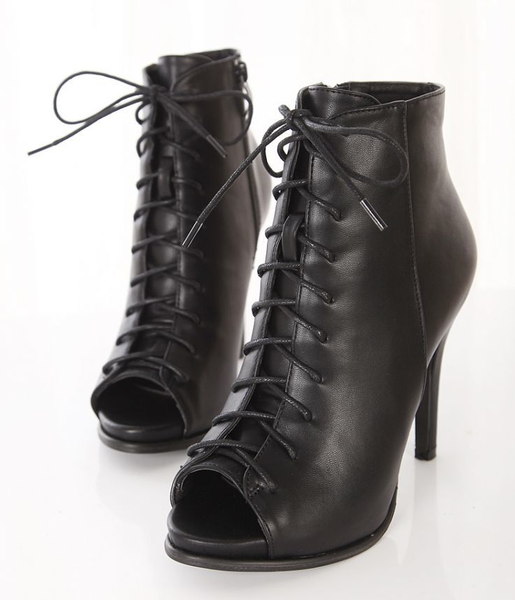 black lace up heel bootie