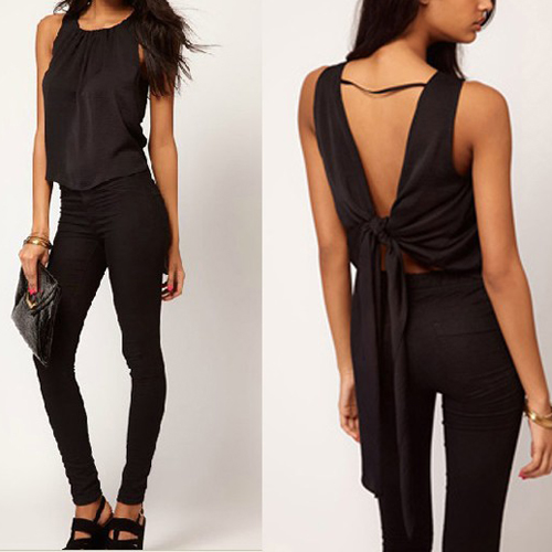 Women's Sleeveless Tshirt Vest Chiffon Backless Tank Tops Shirts