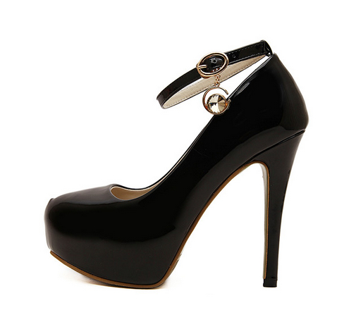 black high heel ankle strap shoes