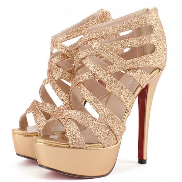 gold open toe strappy heels